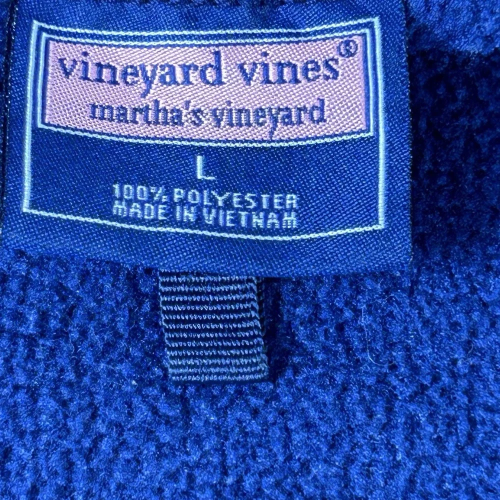 Vineyard Vines Men's Blue Full Zip Fleece Vest Stand-Up Collar L Pockets Outdoor